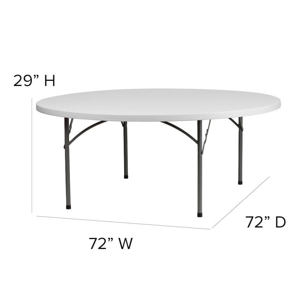 6-Foot Round Granite White Plastic Folding Table. Picture 5