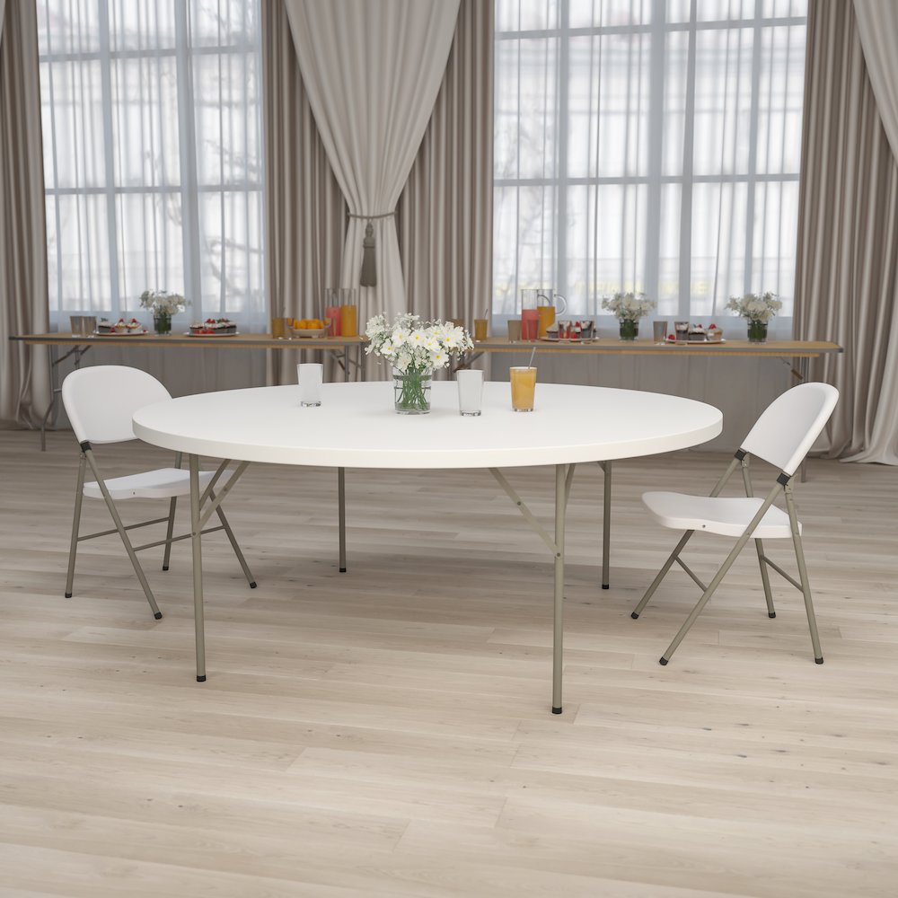 6-Foot Round Granite White Plastic Folding Table. Picture 2