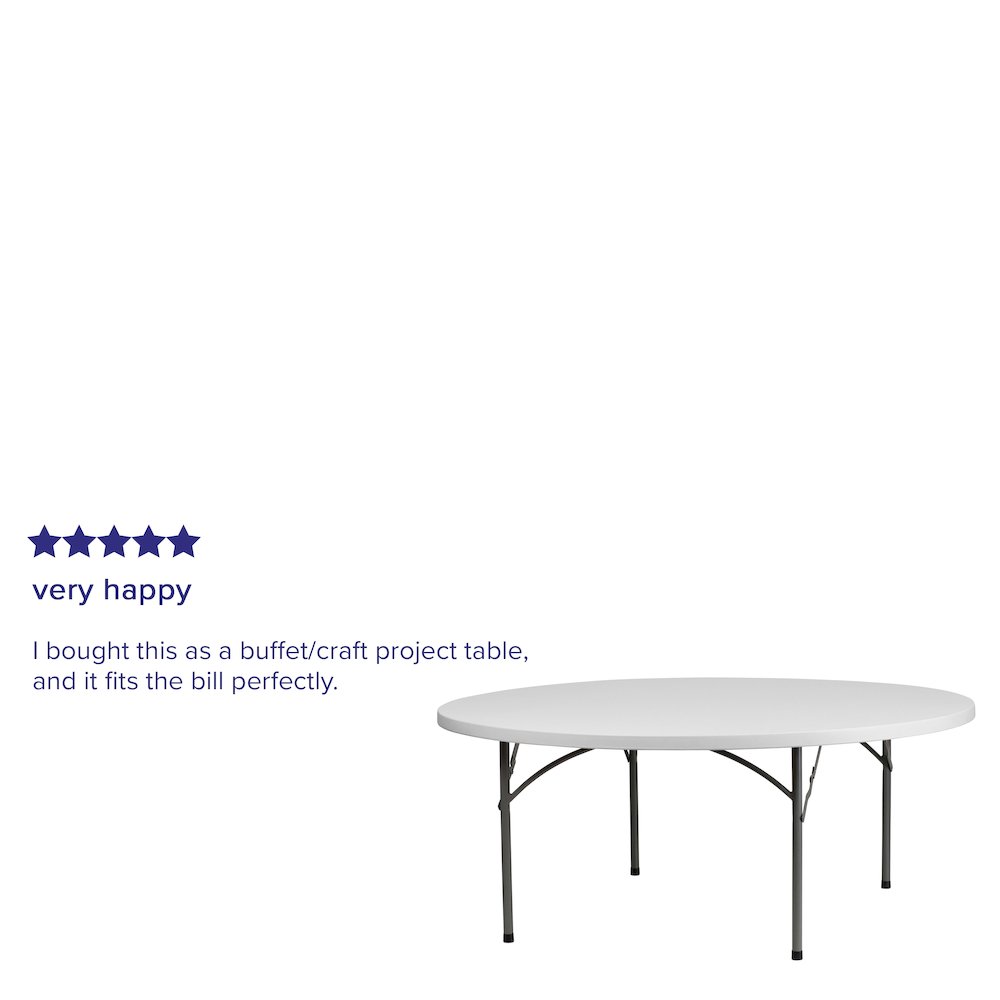 6-Foot Round Granite White Plastic Folding Table. Picture 4