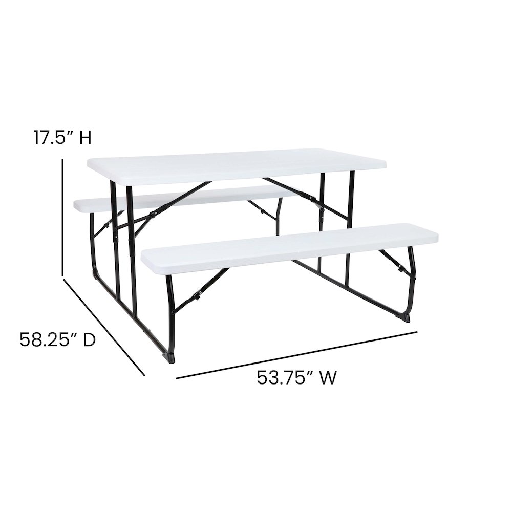 White Wood Grain Folding Picnic Table and Benches - 4.5 Foot Folding Table. Picture 5