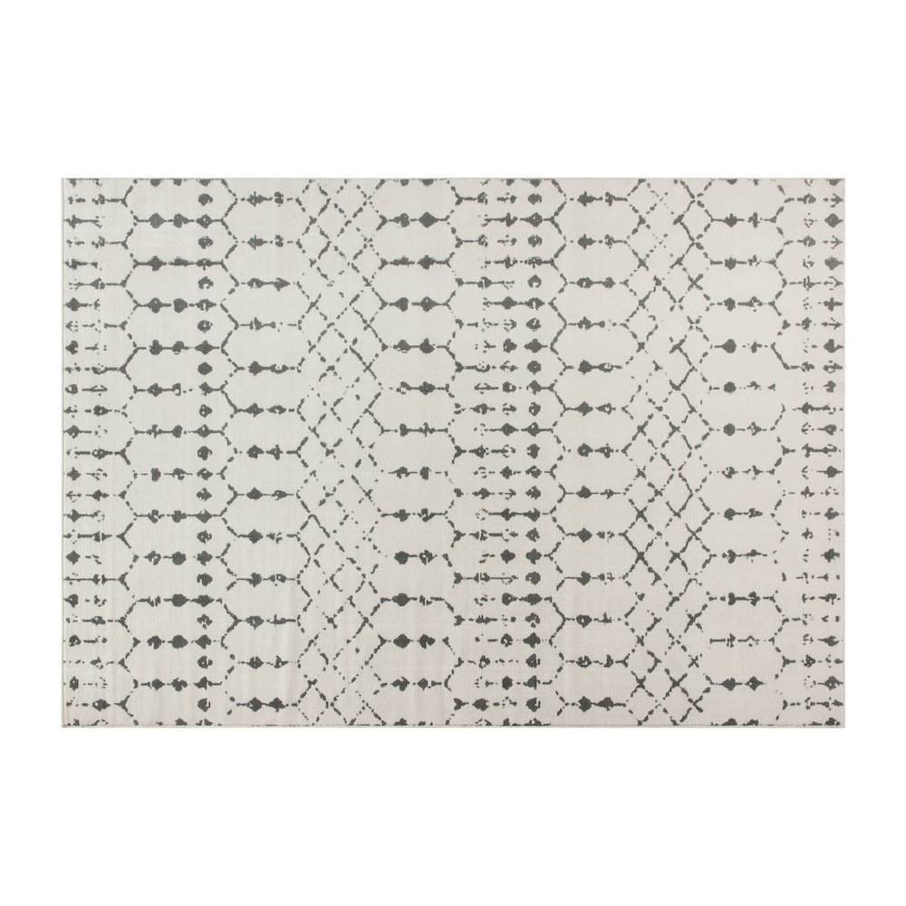 Geometric Bohemian Low Pile Rug - 5' x 7' -Ivory/Gray Polyester. Picture 1