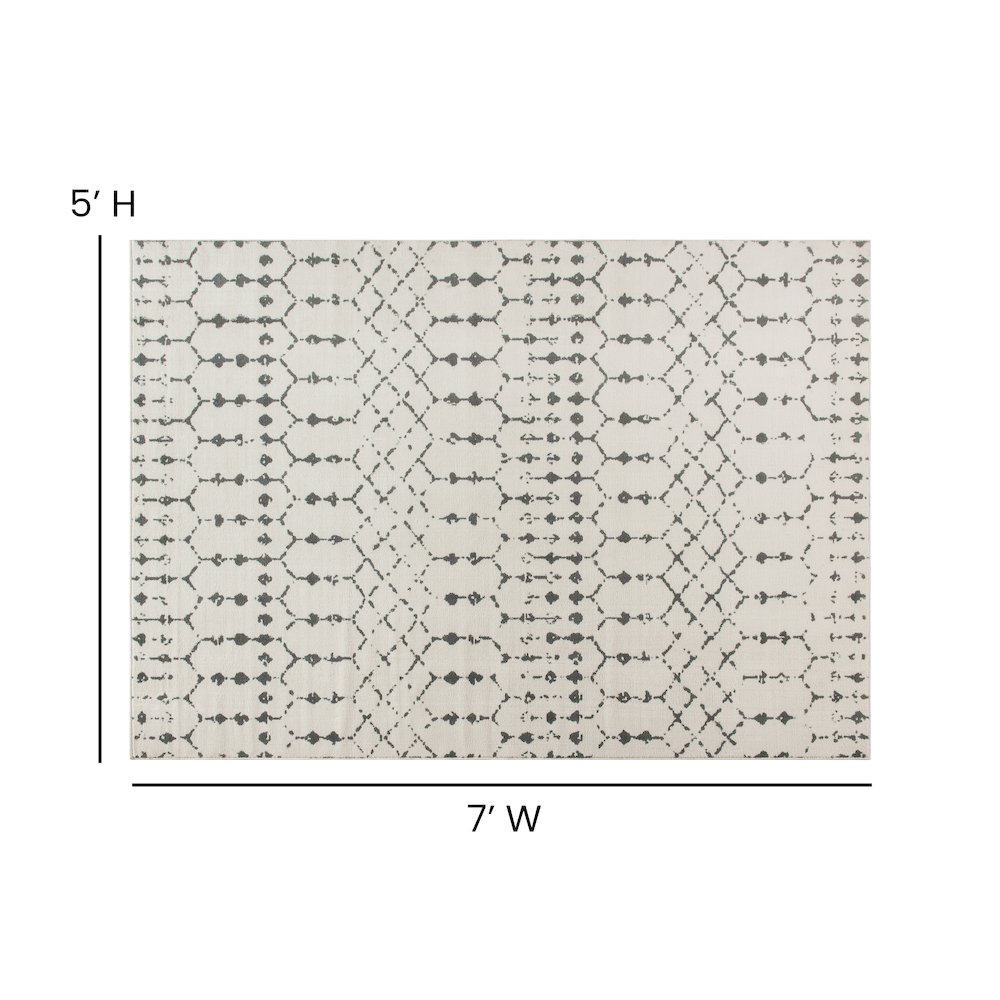 Geometric Bohemian Low Pile Rug - 5' x 7' -Ivory/Gray Polyester. Picture 4