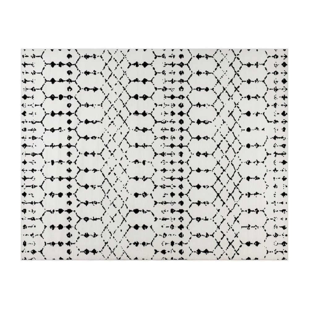Geometric Bohemian Low Pile Rug - 8' x 10' - Ivory/Black. Picture 1