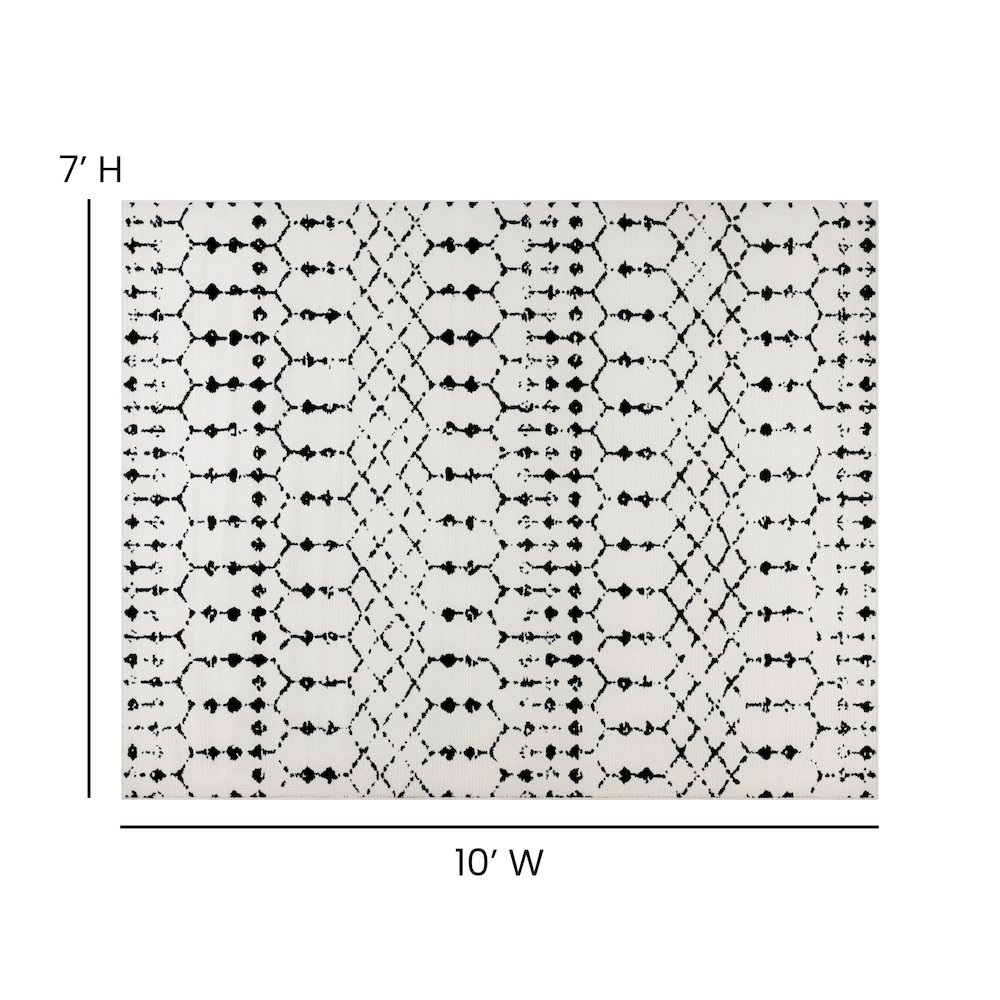 Geometric Bohemian Low Pile Rug - 8' x 10' - Ivory/Black. Picture 4