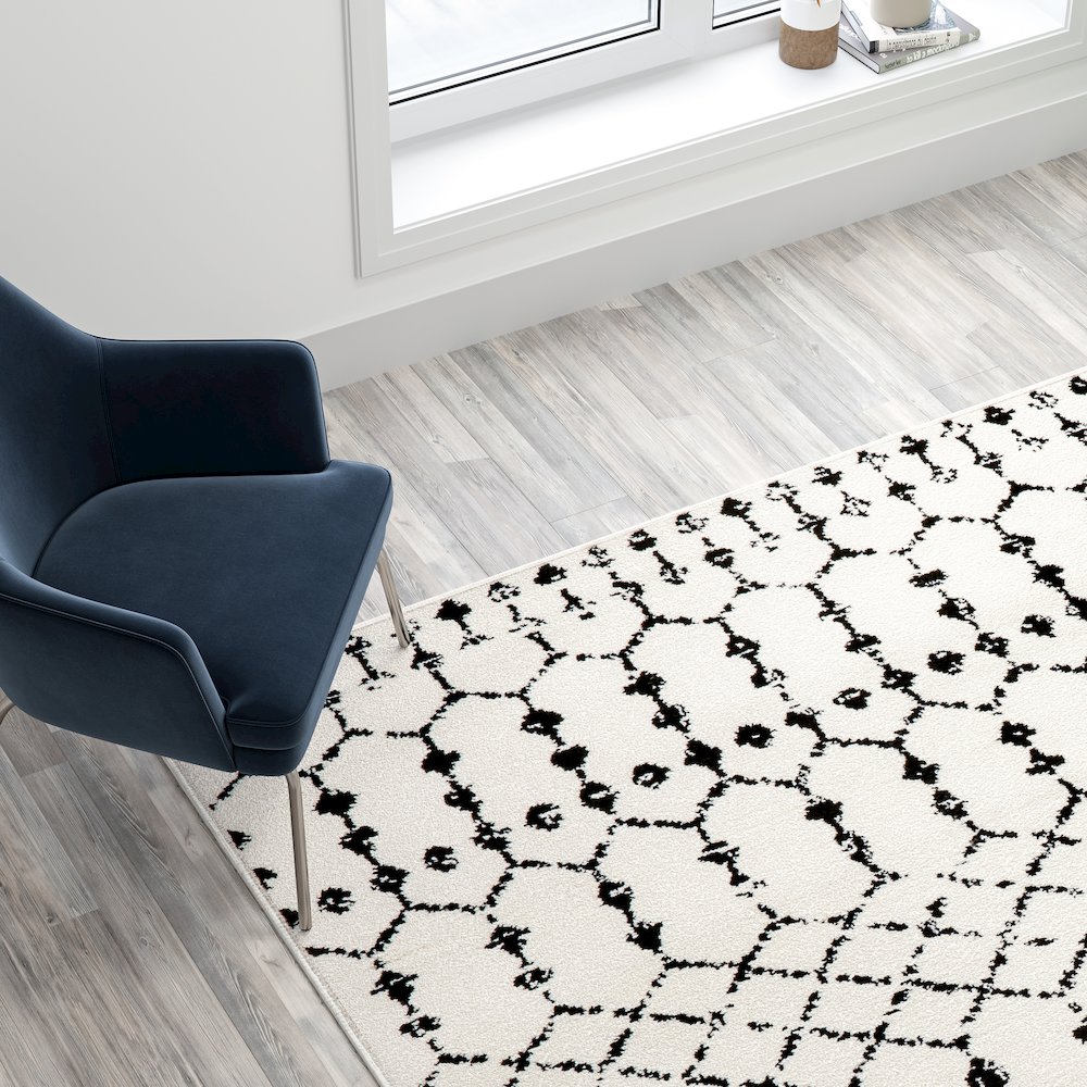 Geometric Bohemian Low Pile Rug - 8' x 10' - Ivory/Black. Picture 5