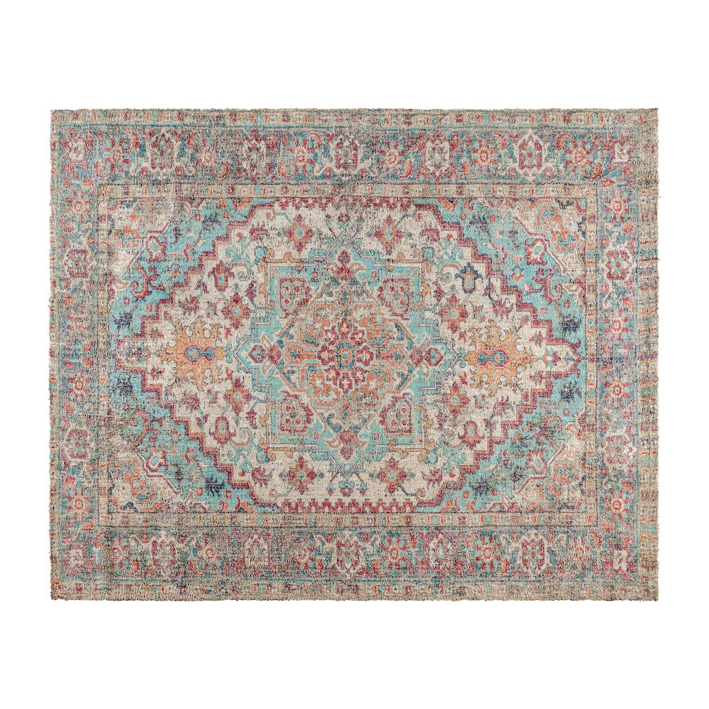 Distressed Vintage Medallion Area Rug - 8' x 10' - Blue Multi Polyester. Picture 1