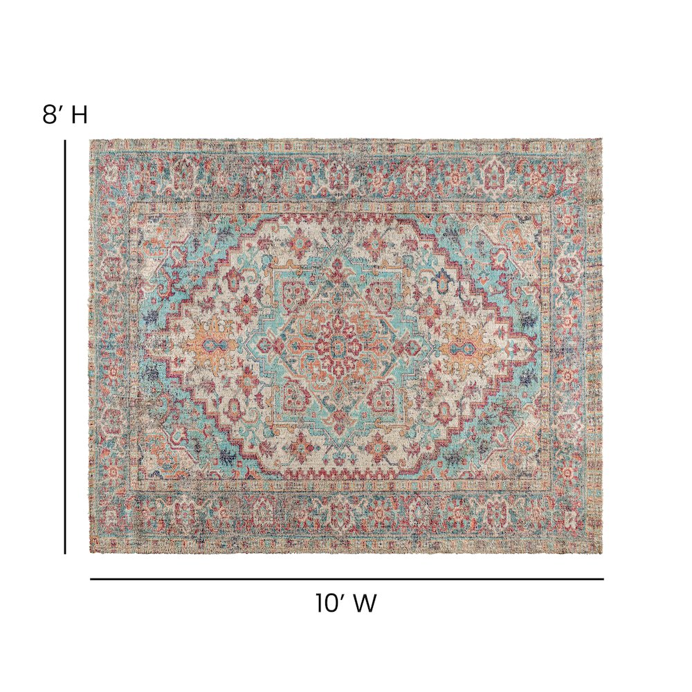 Distressed Vintage Medallion Area Rug - 8' x 10' - Blue Multi Polyester. Picture 4