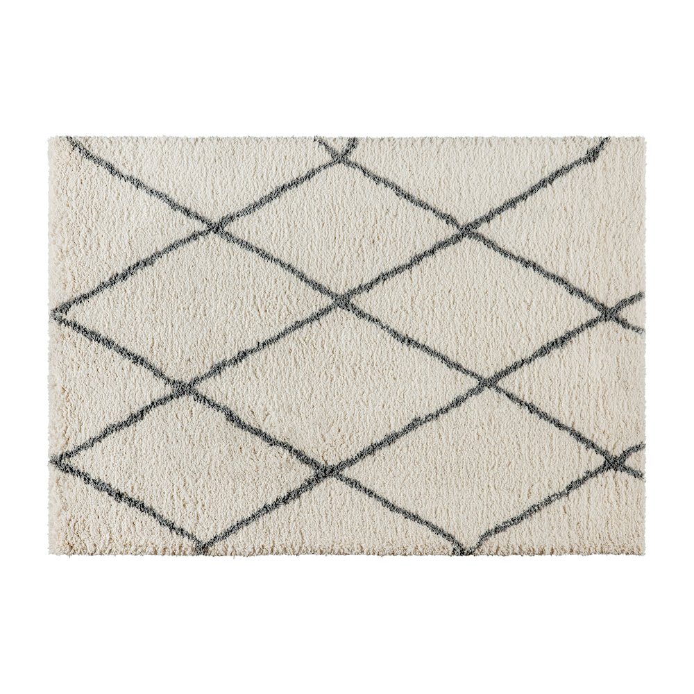 Shag Style Diamond Trellis Area Rug - 5' x 7' - Ivory/Gray Polyester (PET). Picture 1