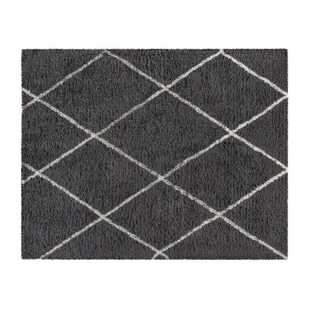 Shag Style Diamond Trellis Area Rug - 8' x 10' - Charcoal/Ivory Polyester (PET). Picture 1