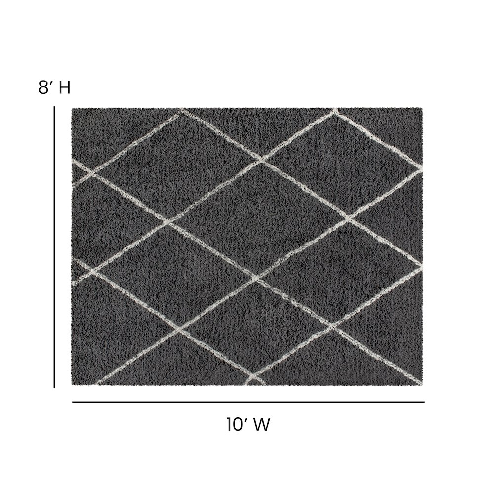 Shag Style Diamond Trellis Area Rug - 8' x 10' - Charcoal/Ivory Polyester (PET). Picture 4