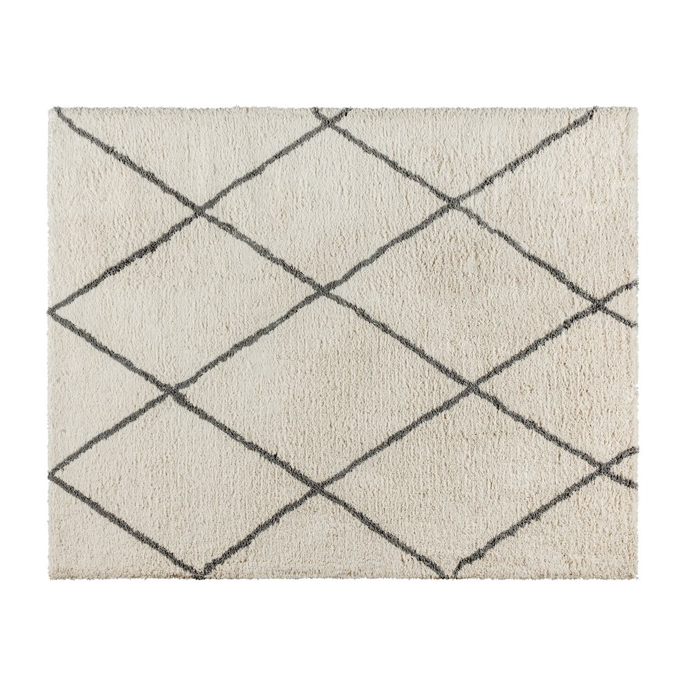 Shag Style Diamond Trellis Area Rug - 8' x 10' - Ivory/Gray Polyester (PET). Picture 1