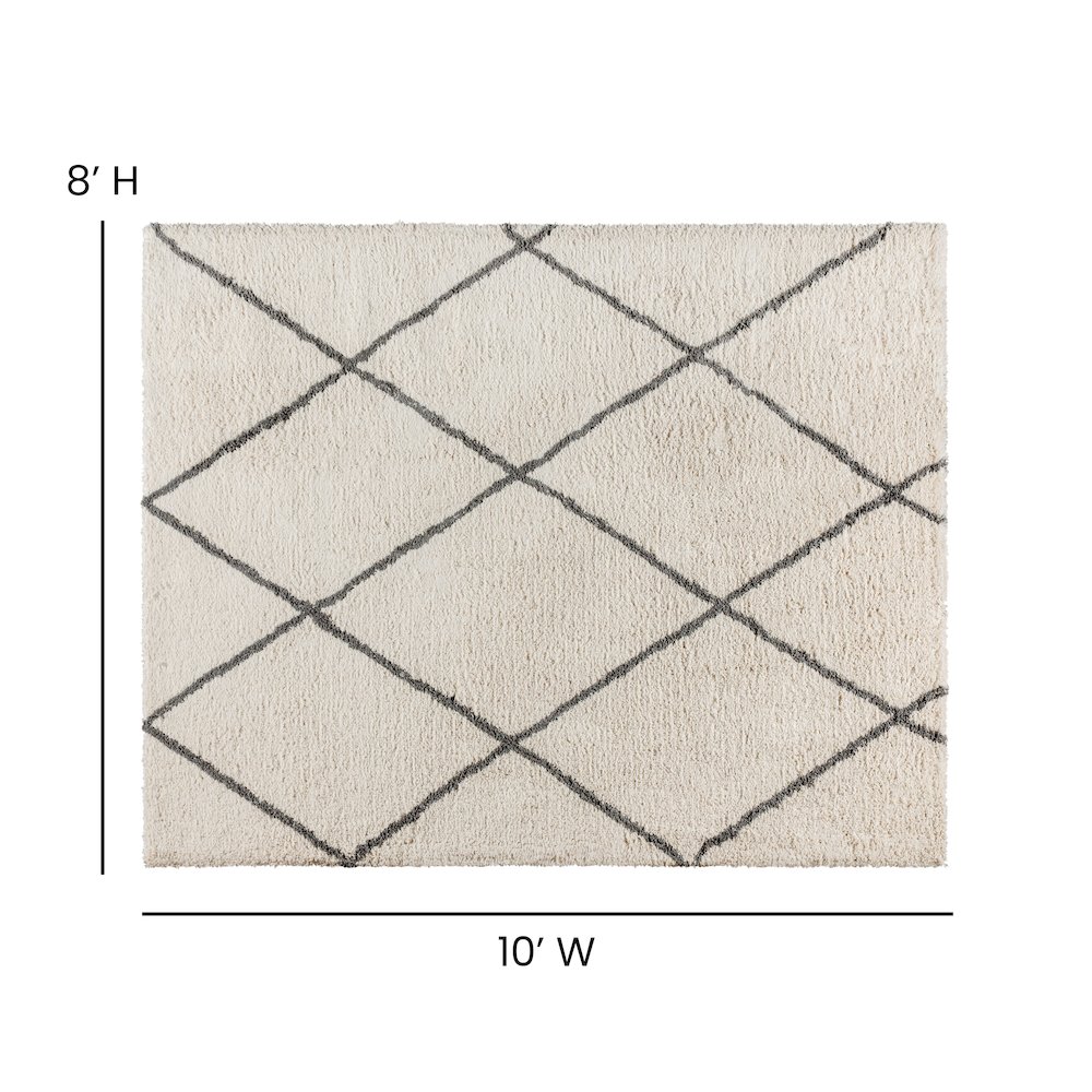 Shag Style Diamond Trellis Area Rug - 8' x 10' - Ivory/Gray Polyester (PET). Picture 4
