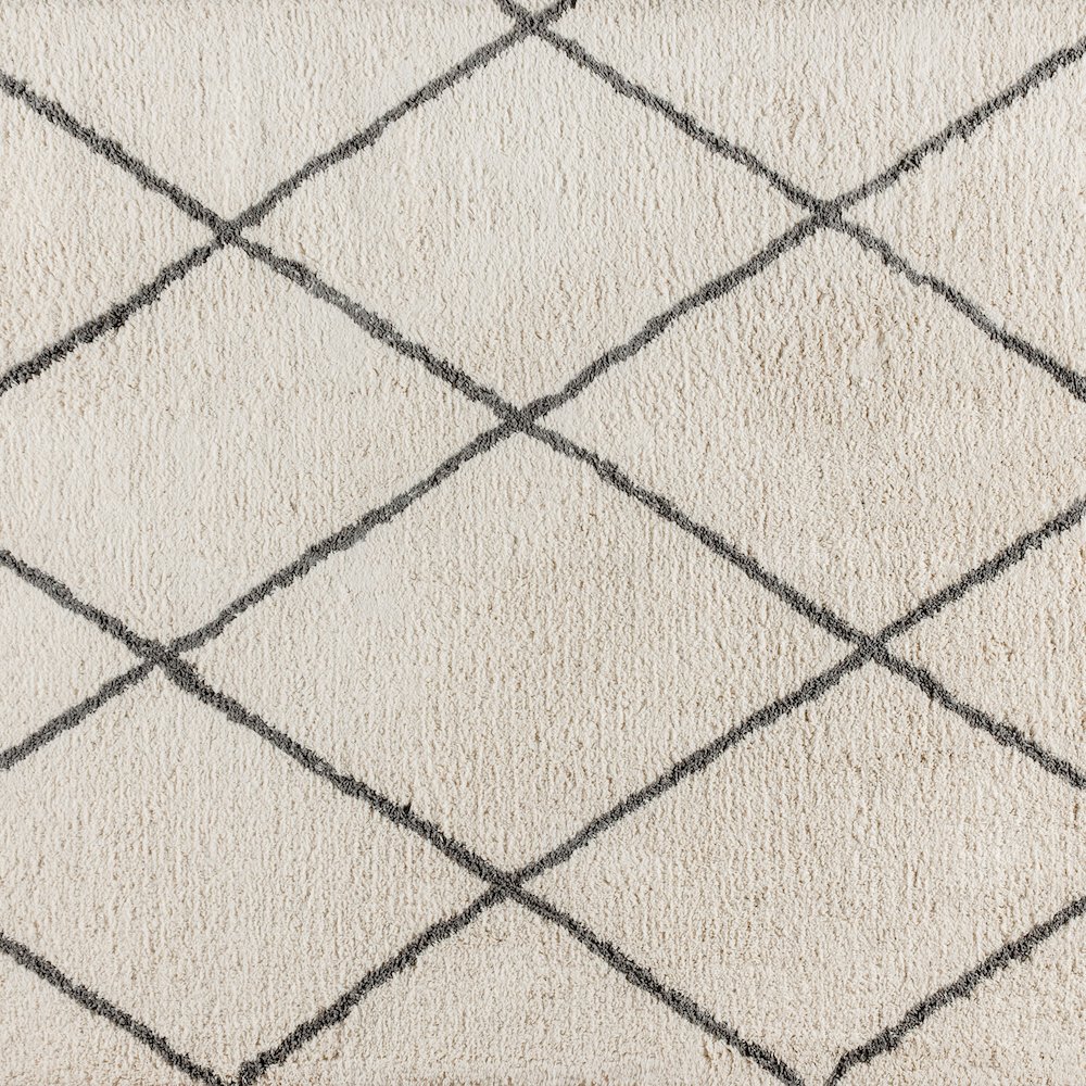 Shag Style Diamond Trellis Area Rug - 8' x 10' - Ivory/Gray Polyester (PET). Picture 7