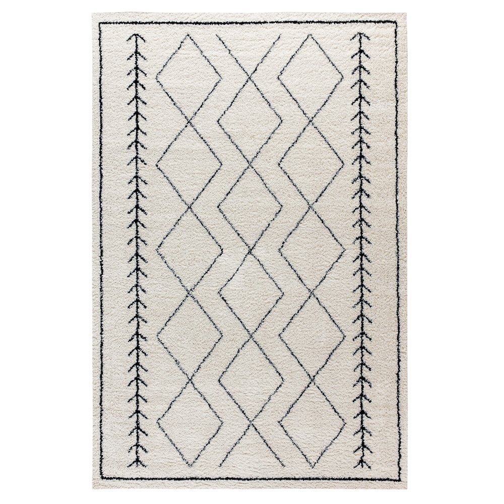 Geometric Style Bohemian Shag Area Rug - 5' x 7' - Ivory. Picture 1