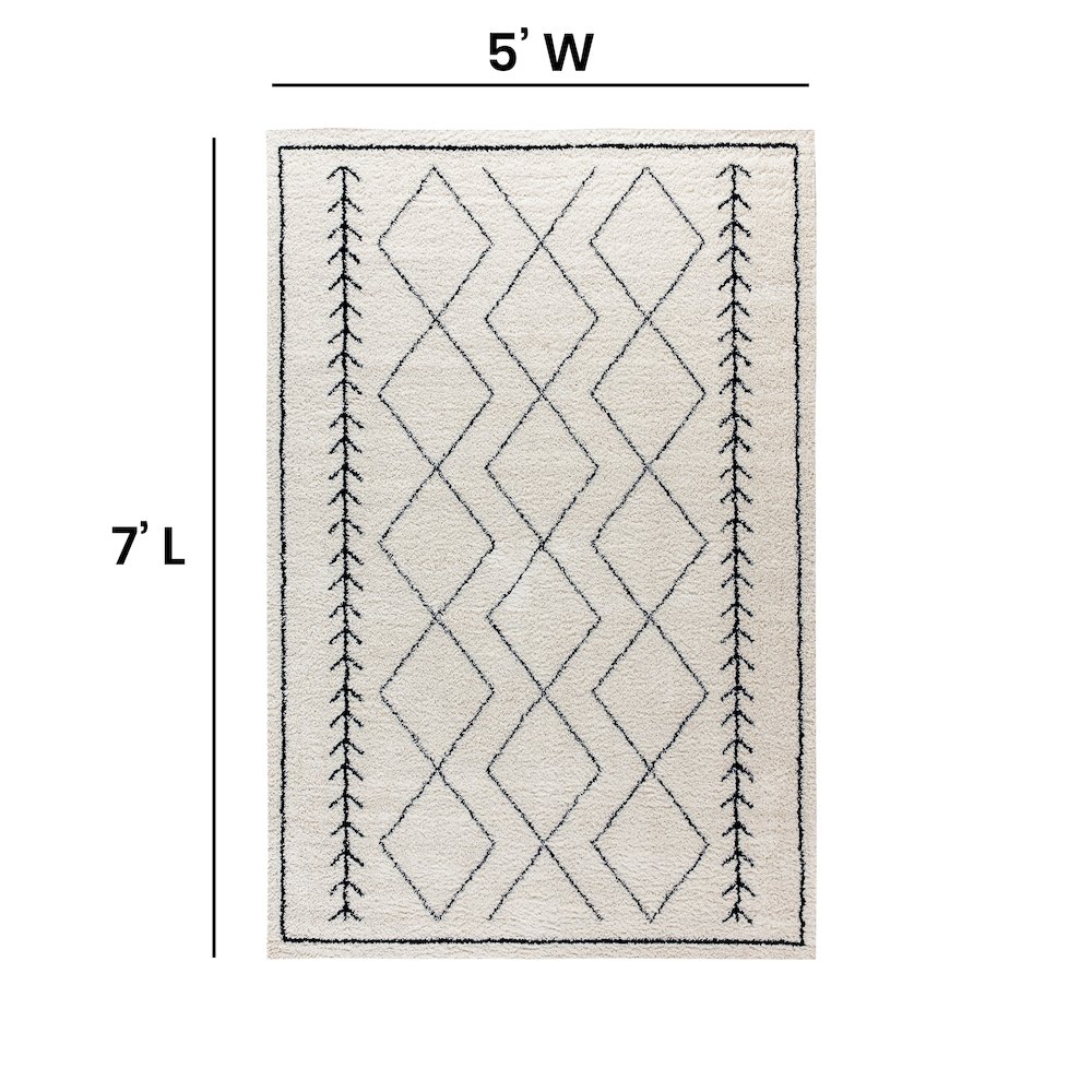 Geometric Style Bohemian Shag Area Rug - 5' x 7' - Ivory. Picture 4