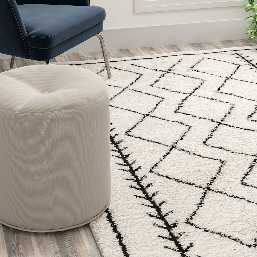 Geometric Style Bohemian Shag Area Rug - 5' x 7' - Ivory. Picture 5