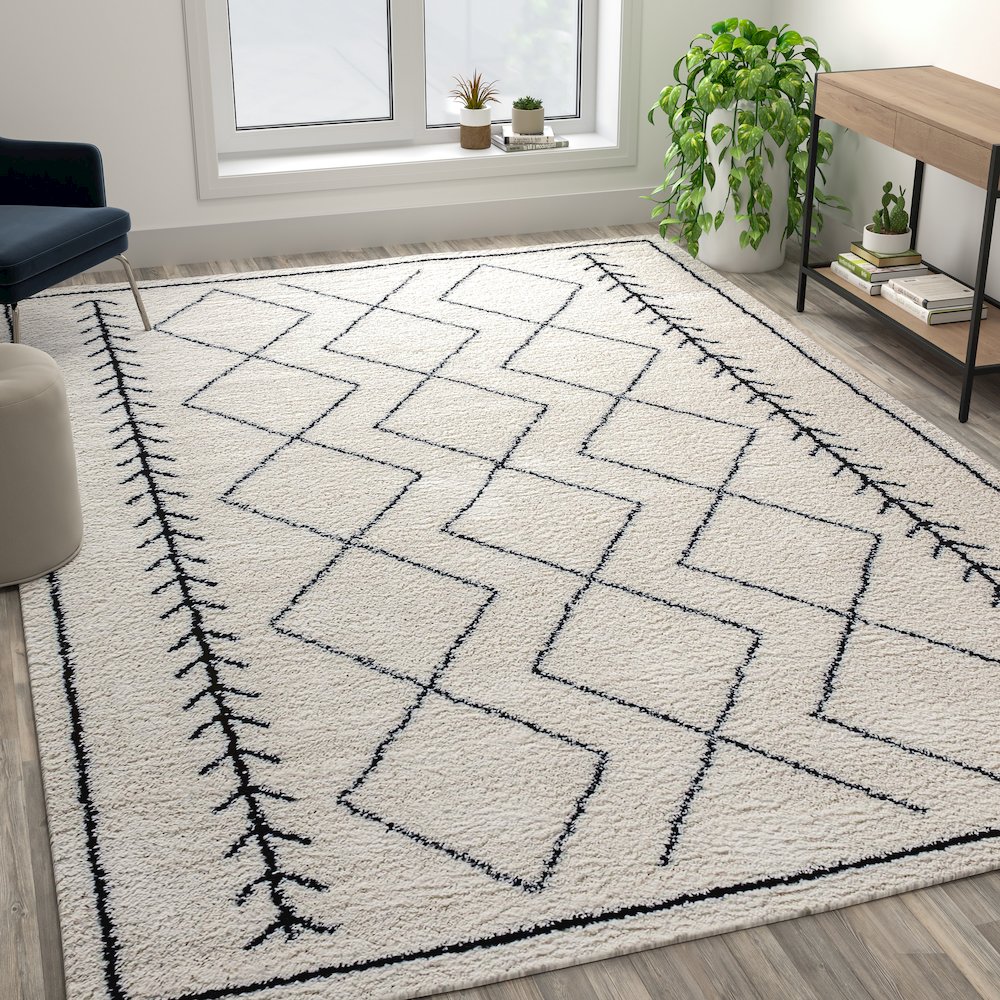 Geometric Style Bohemian Shag Area Rug - 8' x 10' - Ivory. Picture 2