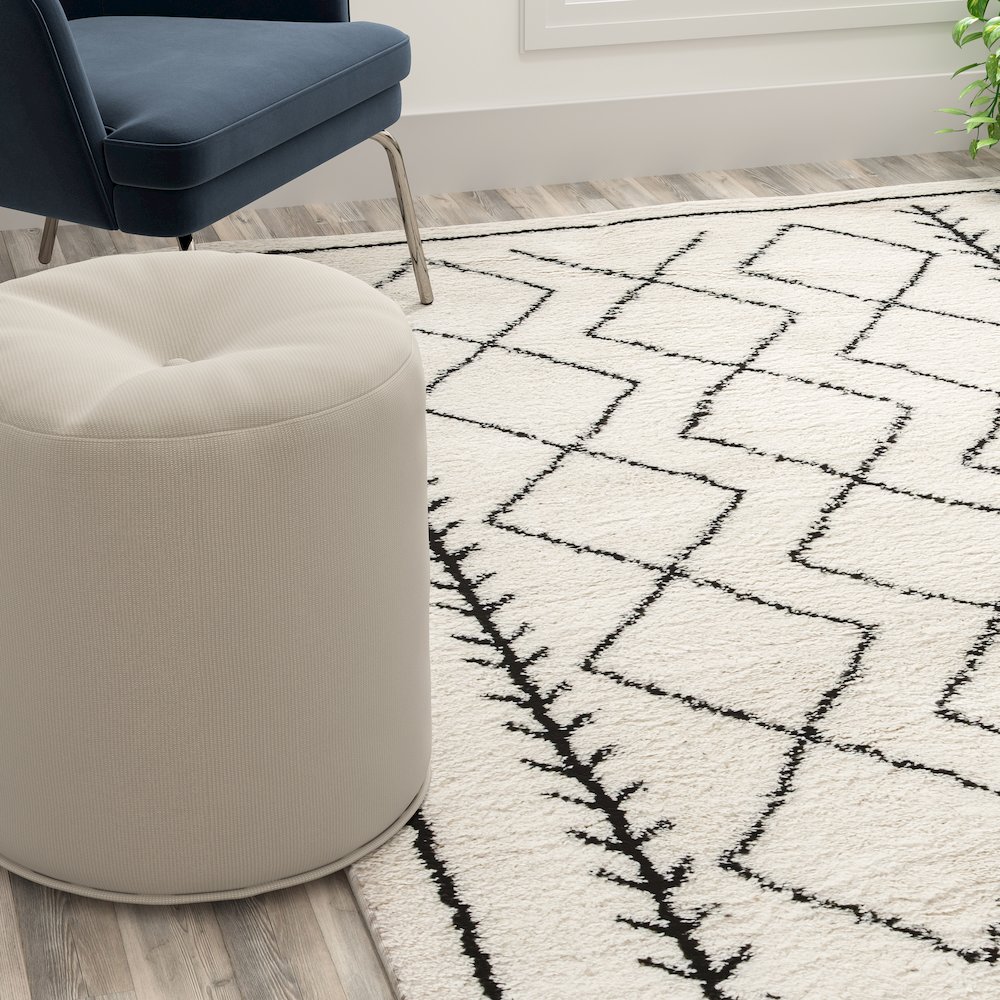 Geometric Style Bohemian Shag Area Rug - 8' x 10' - Ivory. Picture 5