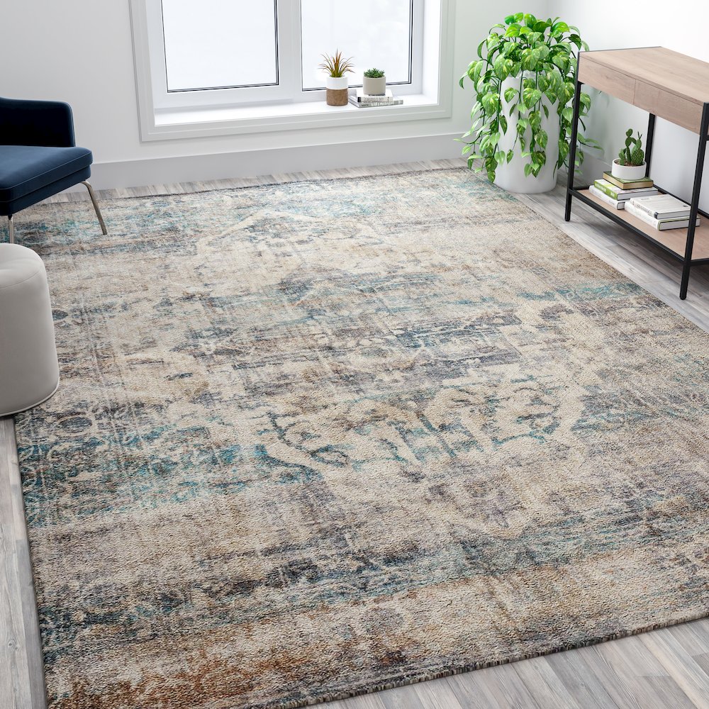 Artisan Old English Style Traditional Rug - 8' x 10' - Blue. Picture 2