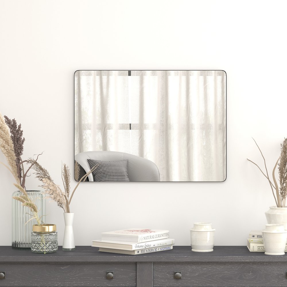 22" x 30" Decorative Wall Mirror - Rounded Corners, Black. Picture 7
