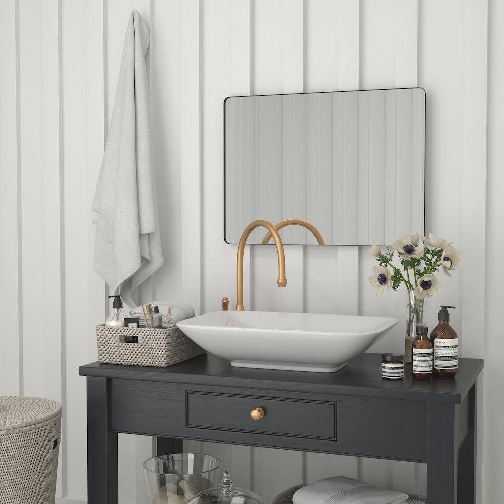 22" x 30" Decorative Wall Mirror - Rounded Corners, Black. Picture 8