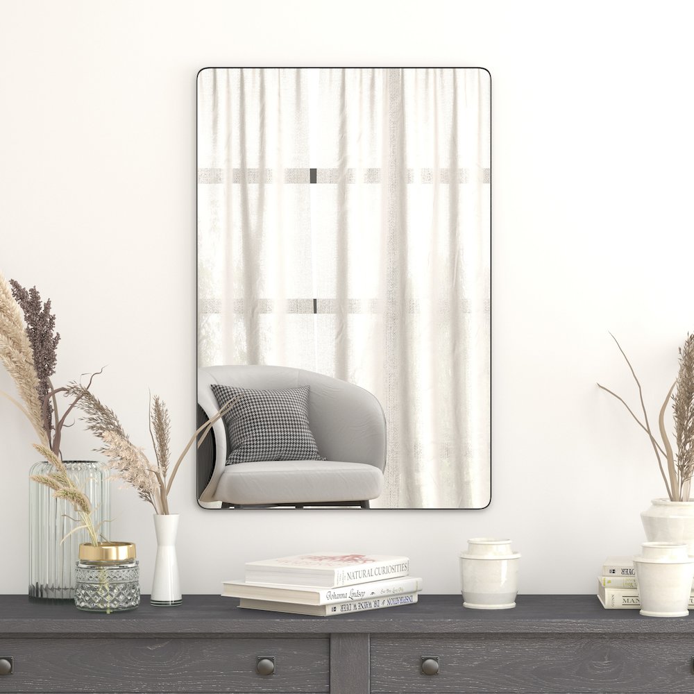 24" x 36" Decorative Wall Mirror - Rounded Corners, Black. Picture 2