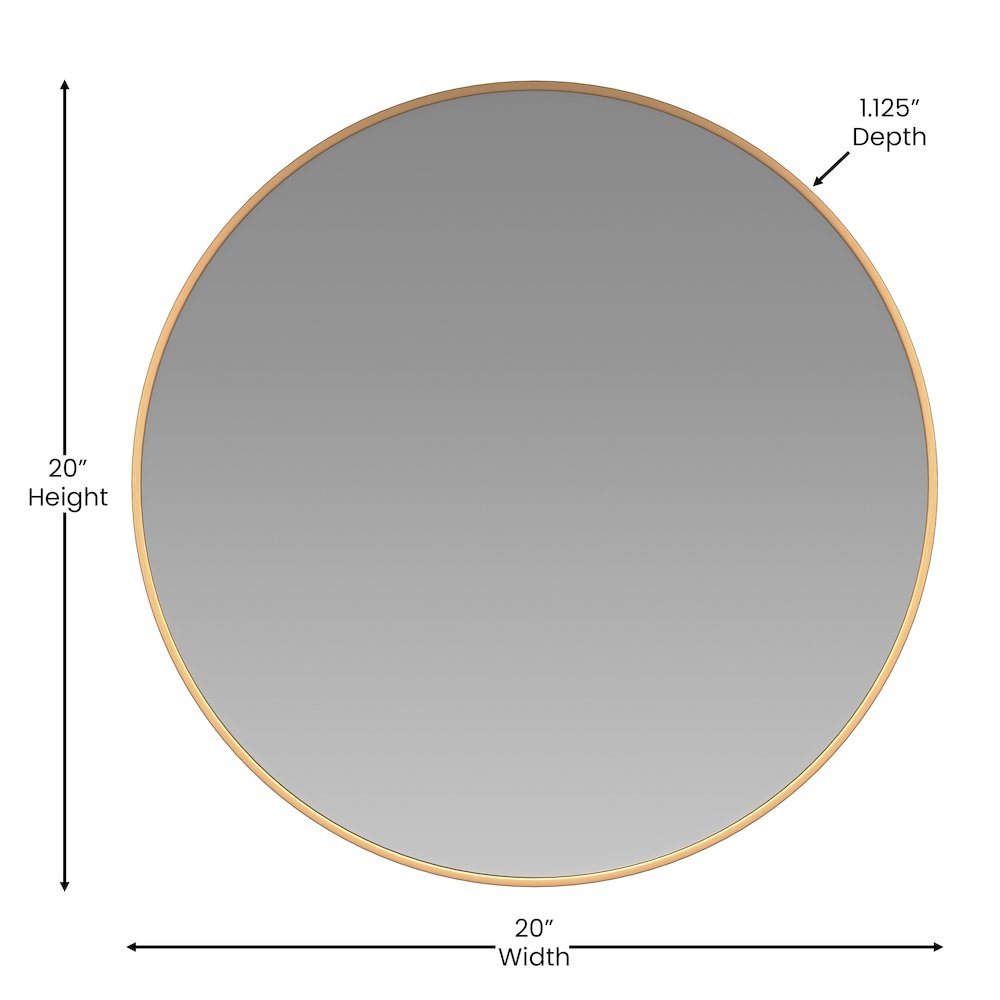 20" Round Gold Metal Framed Wall Mirror. Picture 5