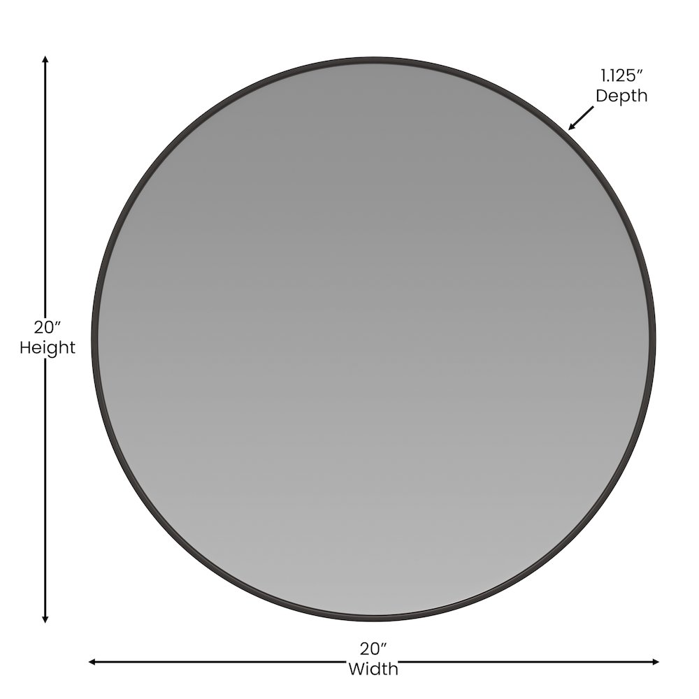 20" Round Black Metal Framed Wall Mirror. Picture 5
