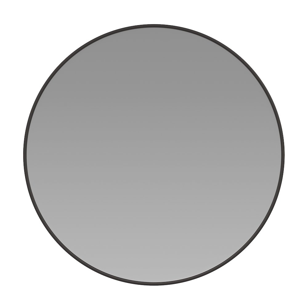 24" Round Black Metal Framed Wall Mirror. Picture 1