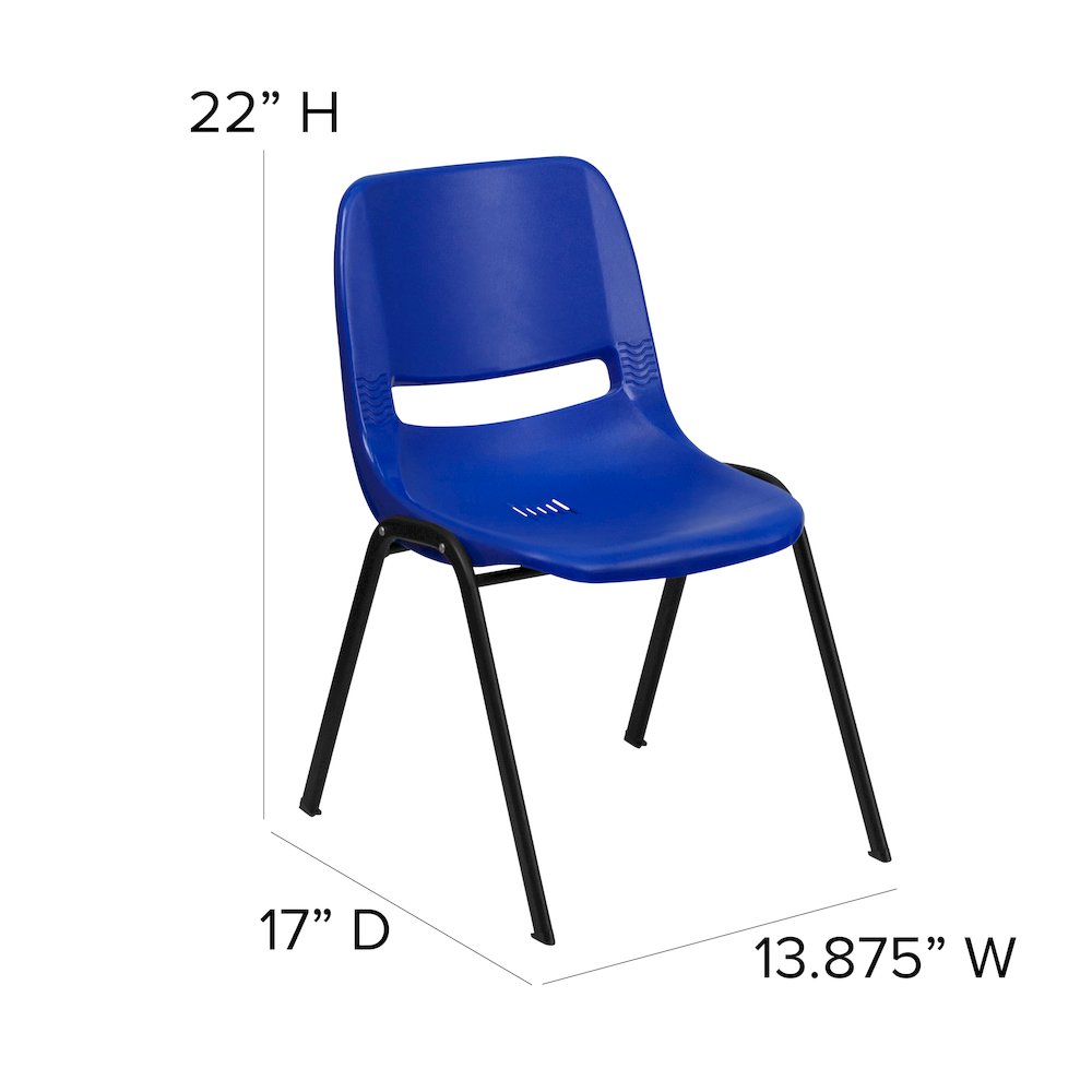 Kid's Navy Shell Stack Chair with Black Frame and 12" Seat Height. Picture 6