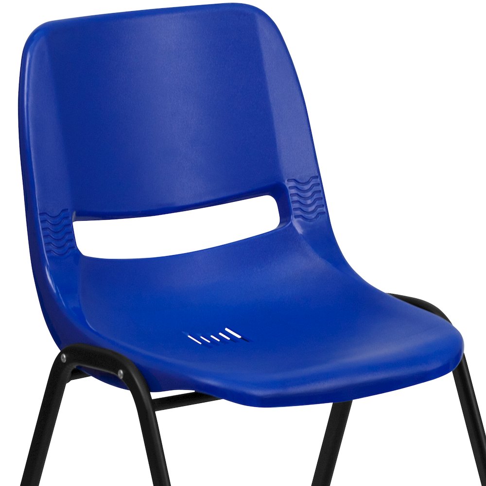 Kid's Navy Shell Stack Chair with Black Frame and 12" Seat Height. Picture 11
