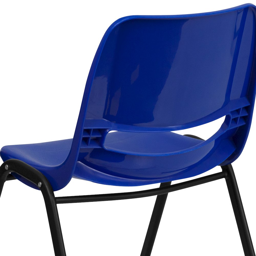 Kid's Navy Shell Stack Chair with Black Frame and 12" Seat Height. Picture 12