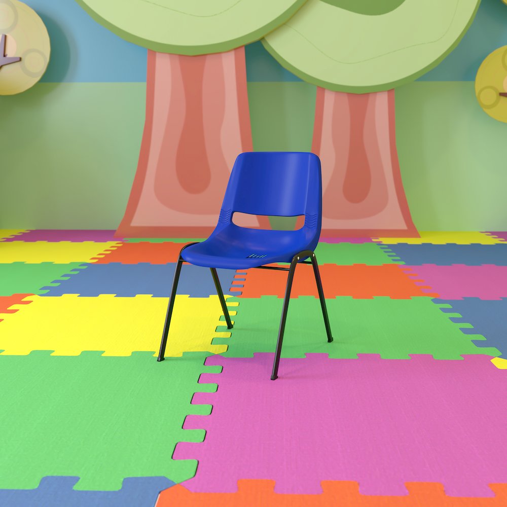 Kid's Navy Shell Stack Chair with Black Frame and 12" Seat Height. Picture 2