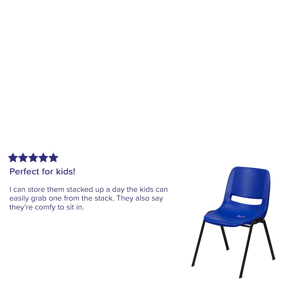 440 lb. Capacity Kid's Navy Ergonomic Shell Stack Chair with Black Frame and 12" Seat Height. Picture 5
