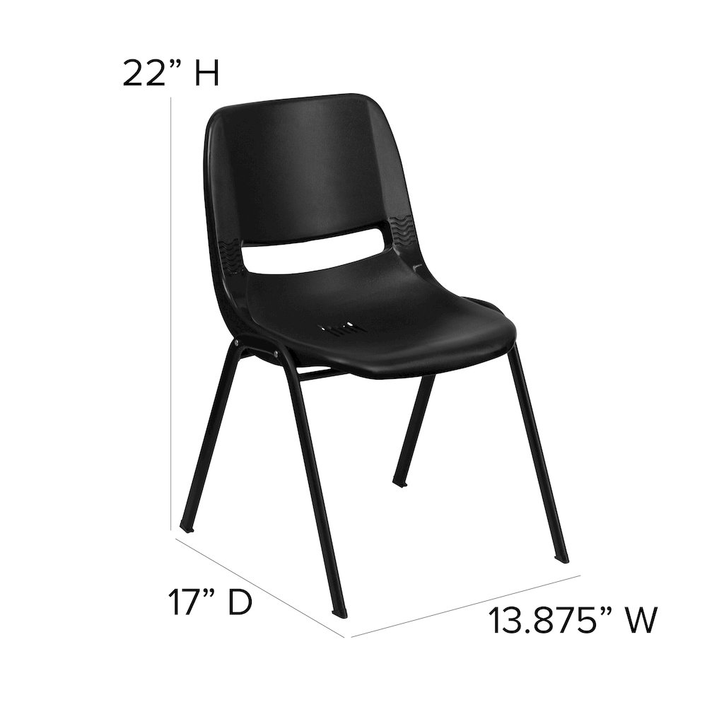 Kid's Black Shell Stack Chair with Black Frame and 12" Seat Height. Picture 6