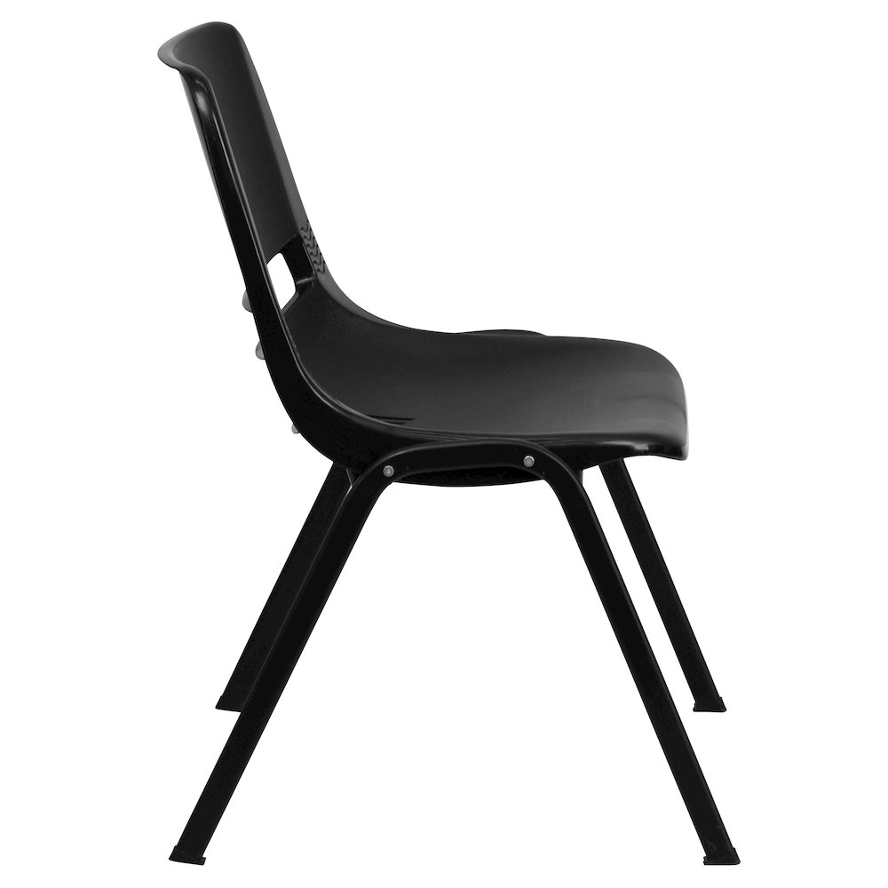 Kid's Black Shell Stack Chair with Black Frame and 12" Seat Height. Picture 9