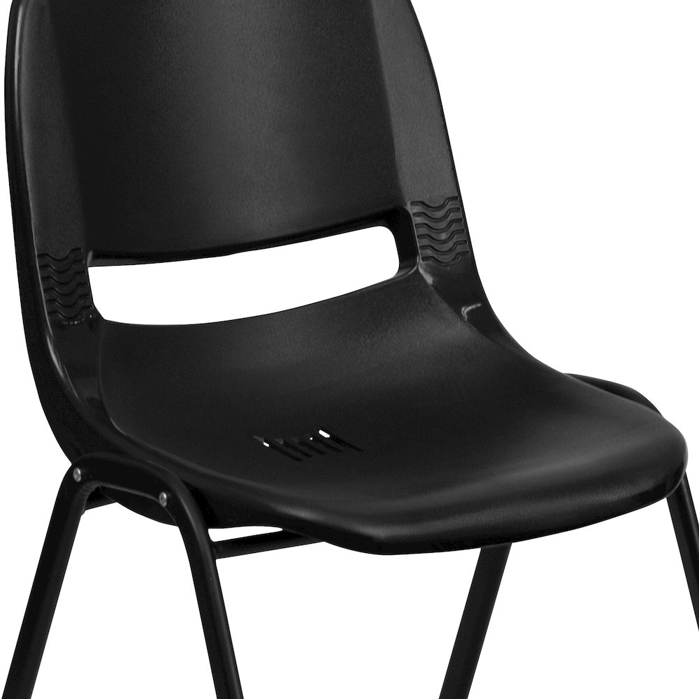 Kid's Black Shell Stack Chair with Black Frame and 12" Seat Height. Picture 12
