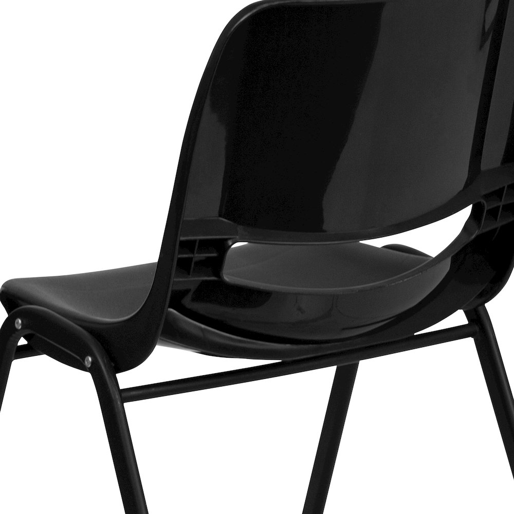 Kid's Black Shell Stack Chair with Black Frame and 12" Seat Height. Picture 11