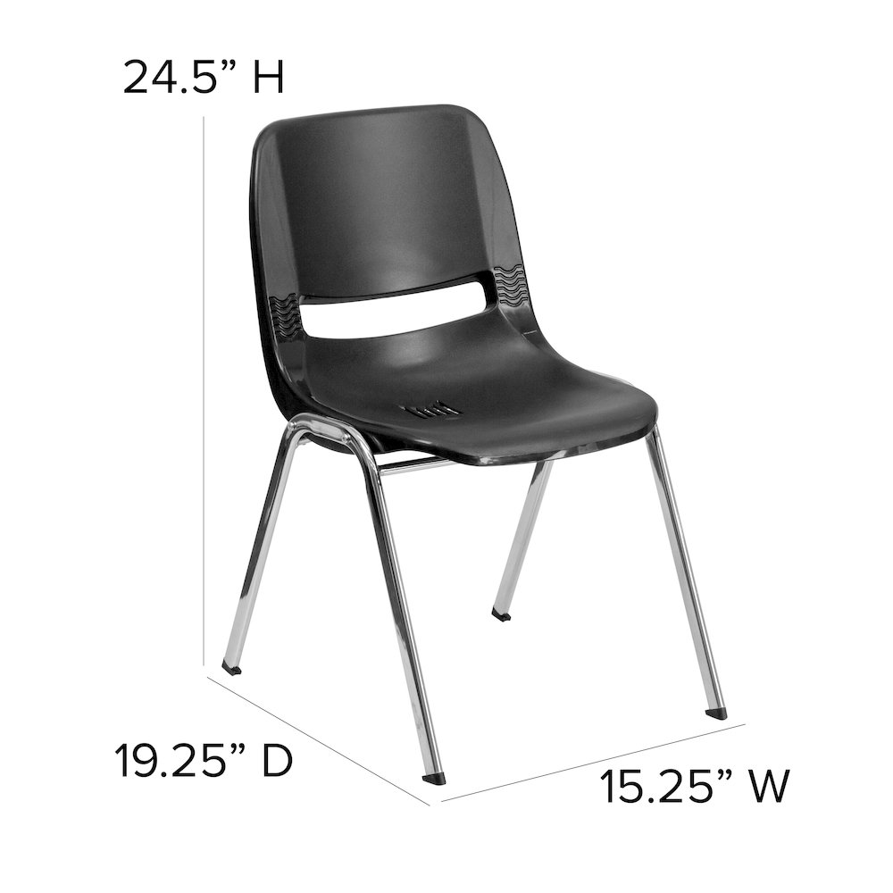Kid's Black Shell Stack Chair with Chrome Frame and 14" Seat Height. Picture 6