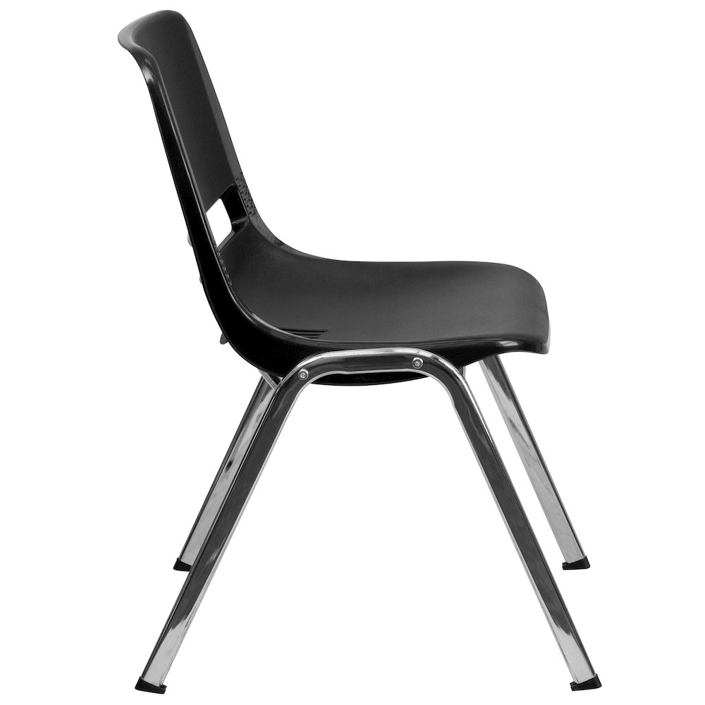 Kid's Black Shell Stack Chair with Chrome Frame and 14" Seat Height. Picture 9