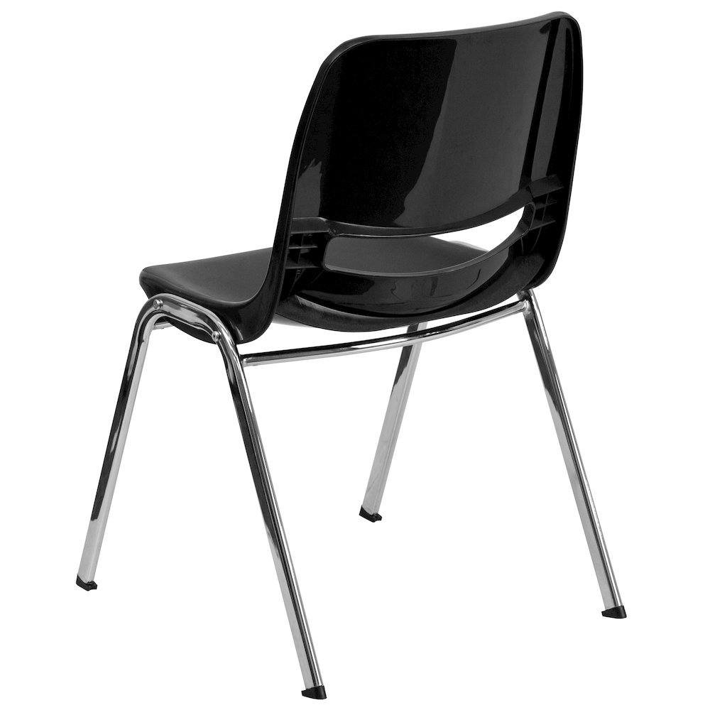 Kid's Black Shell Stack Chair with Chrome Frame and 14" Seat Height. Picture 7