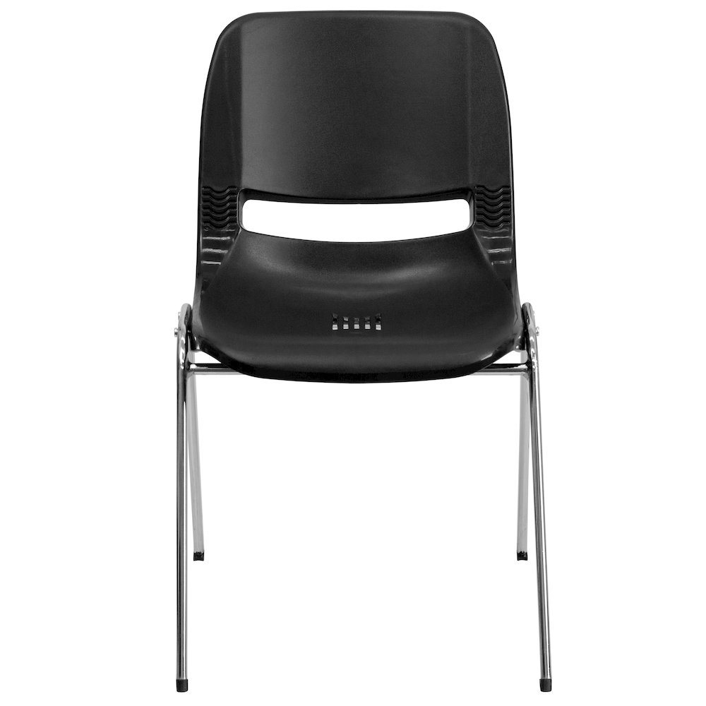 Kid's Black Shell Stack Chair with Chrome Frame and 14" Seat Height. Picture 10