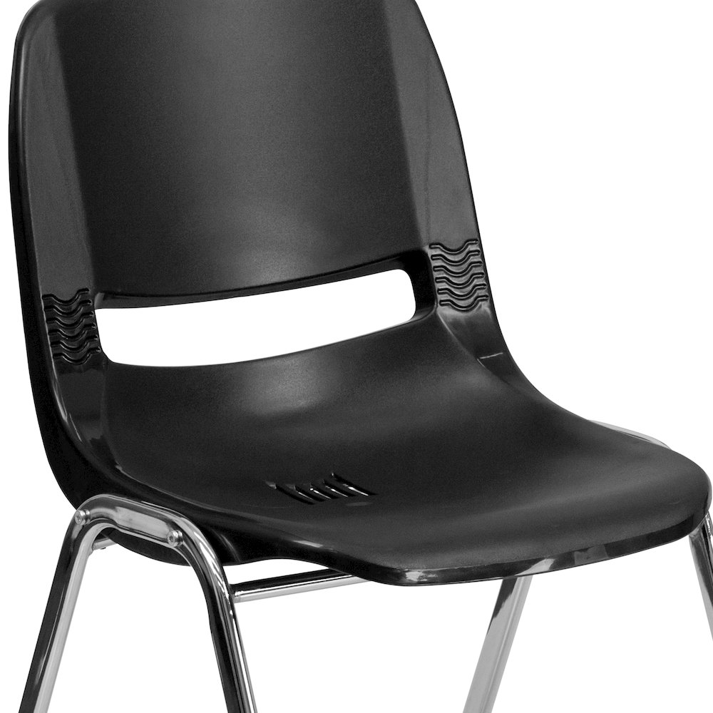 Kid's Black Shell Stack Chair with Chrome Frame and 14" Seat Height. Picture 12