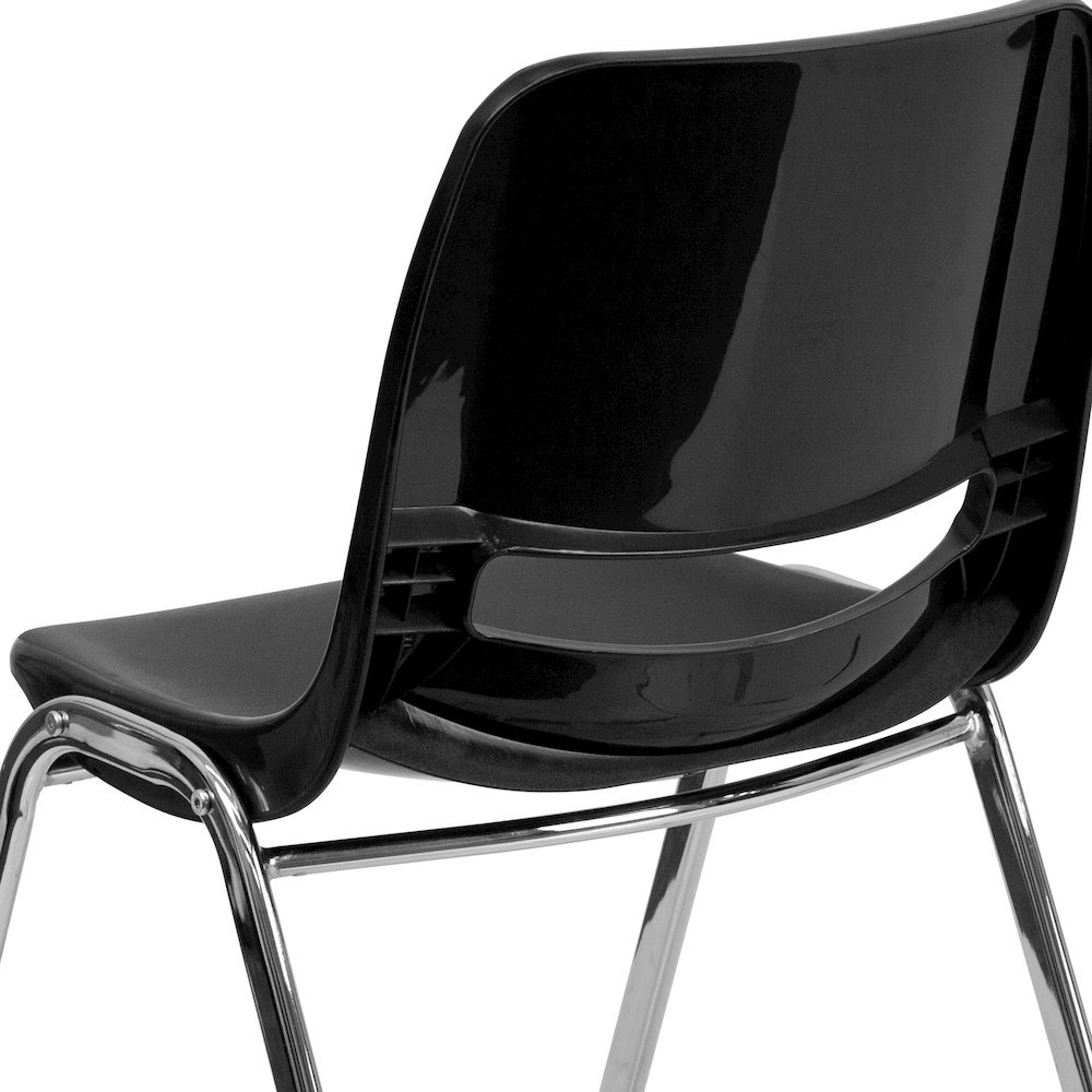 Kid's Black Shell Stack Chair with Chrome Frame and 14" Seat Height. Picture 11
