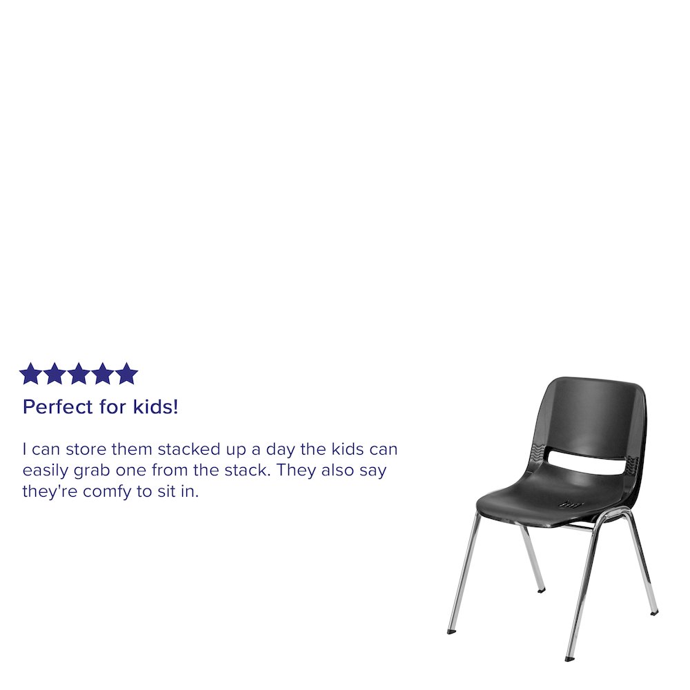 Kid's Black Shell Stack Chair with Chrome Frame and 14" Seat Height. Picture 4