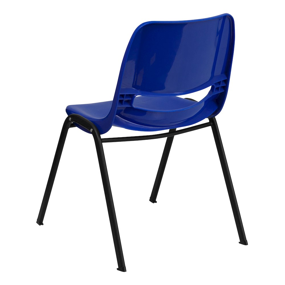 Kid's Navy Shell Stack Chair with Black Frame and 14" Seat Height. Picture 7