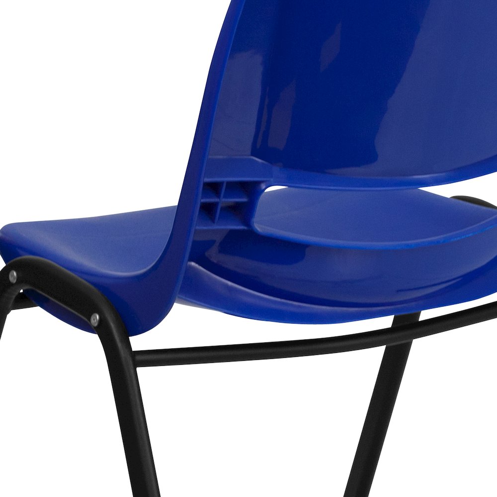Kid's Navy Shell Stack Chair with Black Frame and 14" Seat Height. Picture 11
