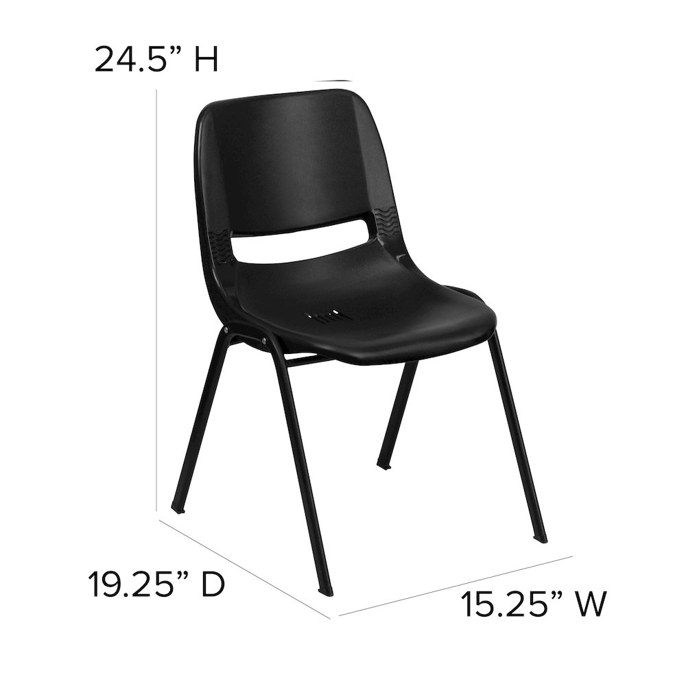 Kid's Black Shell Stack Chair with Black Frame and 14" Seat Height. Picture 6