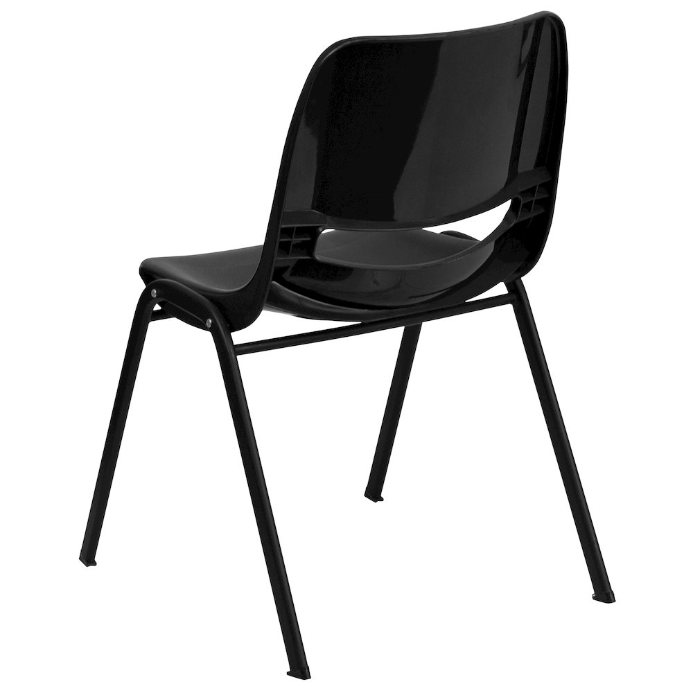 Kid's Black Shell Stack Chair with Black Frame and 14" Seat Height. Picture 7