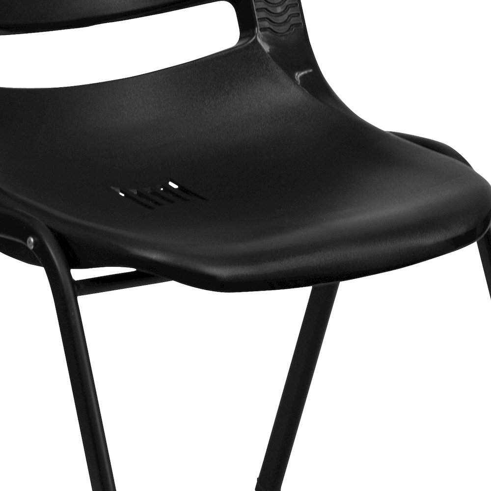 Kid's Black Shell Stack Chair with Black Frame and 14" Seat Height. Picture 11